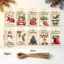 50pcs/Pack Painted Christmas Hanging Tags Kraft Paper Christmas Gift Tags Cards Party Gift Packaging Hanging Tags Cards Baking Candy Cookie Box Decoration Card Paper With Rope - View 13