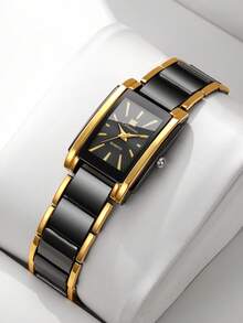 Montre cadeau pour femme, montre-bracelet quartz décontractée de style business mode à cadran carré (1 pièce/set), boîte de montre non incluse - Noir - Voir 9