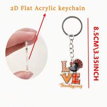 2D Flat, 9pcs Thanksgiving Acrylic Keychain Set, Autumn Thanksgiving Keychains, Blessings And Abundance, Durable Thanksgiving Pendants, Car Keychains, Backpack Decorations, Unisex, Turkey Pumpkin Maple Leaf Gnome Decorations - Multicolor - View 8