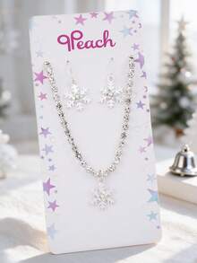 3pcs/Set Kids Snowflake Pendant Jewelry Set, Shiny Rhinestone Necklace And Drop Earrings, Holiday Dress Up Jewelry Gift For Little Girls - Multicolor - View 1