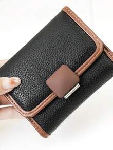 Women's Short Trifold Colorblock Slim Wallet, PU Soft Multifunctional Student Wallet With Large Capacity Card Holder, Compact And Lightweight, Suitable As Holiday Gift - Multicolor - View 3