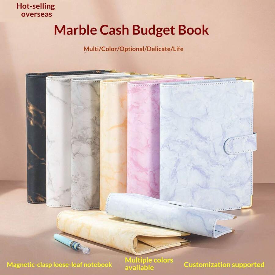 1 cái vỏ sổ binder A6 rời không trang trong, họa tiết vân đá cẩm thạch, 6 lỗ, dùng làm sổ theo dõi ngân sách tiền mặt, quà sinh nhật, sổ kế toán, planner - Nhiều màu - Xem 1