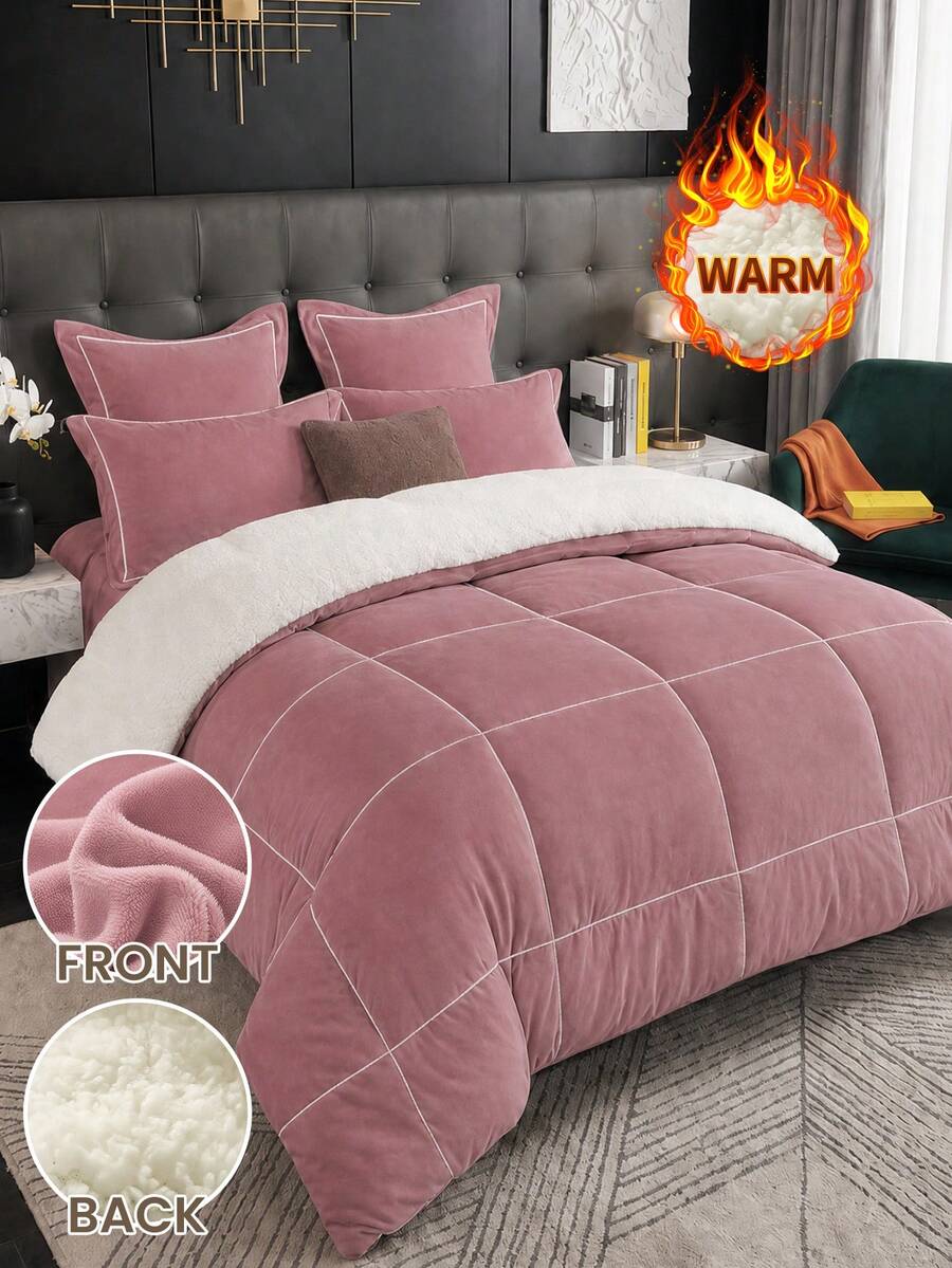 1pc Super Soft Wool Quilt, Gray Pink Bedding, Extremely Soft And Skin-Friendly, Quilt Core, All Season Use, Lightweight And Breathable, Down Alternative Comforter, Student Dorm Essential, Room Decor, Autumn/Winter Decoration - Red Bean Paste Color - View 1