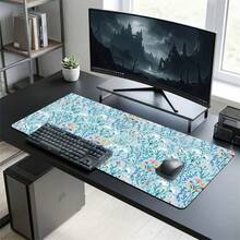 Blue Floral Pattern Gaming Mouse Pad, Non-Slip Rubber Desk Mat, Smooth Gliding Surface, Suitable For PC Laptop Office Home, Natural Abstract Art Decor, Back To School Supplies - A - View 8