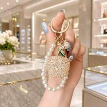 1pc Minimalist Fashion Rhinestone Apple Keychain With Pearl Pendant Phone Bag Charm, Suitable For Girls Christmas - Multicolor - View 12