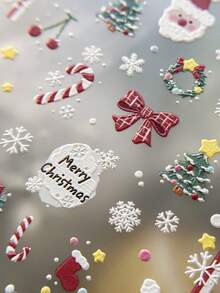Cute Cartoon Christmas Nail Stickers 1Sheet, 3D Embossed Santa Candy Cane Xmas Tree Plaid Bow Snowflake Self-Adhesive Nail Decals, Easy Apply Winter Nail Art Decor - Multicolor - View 5