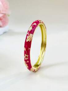 1pc Fashion Vintage Style Gold Floral Pattern Enamel Bracelet, Gold Bracelet, Girls' Jewelry, Suitable For Girls And Women's Jewelry Accessories Bracelet, (Handmade Product, Slight Color Difference May Occur) Daily Wear Holiday Gift, Halloween, Thanksgiving, Christmas, Mother's Day, Valentine's Day, Birthday Gift - Multicolor - View 22