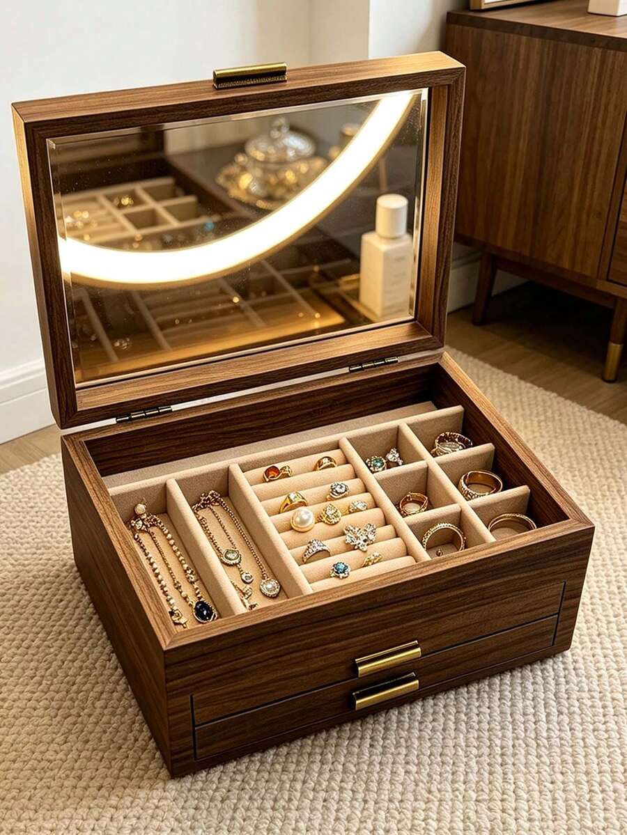 1pc Jewelry Storage Box, Large Capacity Desktop Drawer Storage Box, Stackable Drawer Storage Box, Used For Organizing Jewelry And Accessories. Ring, Earring, Necklace Storage Box, Drawer Design, Convenient To Access. - Multicolor - View 1