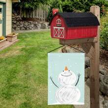 1pc Garden Flag, Light Blue Background Simple Hand Drawn Smiling Snowman Snowflake Art Print Garden Flag For Front Yard Lawn Patio Outdoor Decor (Flag Stand Not Included) - A - View 3