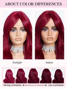 20 Inch Deep Red Synthetic Wig With Bangs, Deep Wave Long Curly Layered Design, Women's Hair Loss Coverage, Gray Hair Coverage, Heat-Resistant Fiber, Daily Wear, Party, Cosplay, Halloween Costume, Vampire Witch, Christmas Gift, Christmas Party - Red - View 10