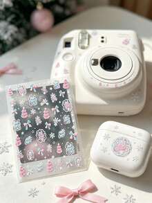1Set, Metal Phone Stickers, Journaling Supplies, Scrapbook Stickers, Aesthetic Soft Pastel Christmas Themed Decorative Decals, Clear Die Cut, Pink Blue Tree Bow Snowflake Pattern, For Phone Surface, Laptop, Camera, Gift Package, Tablet Decor - Blue and Pink Bow - View 4