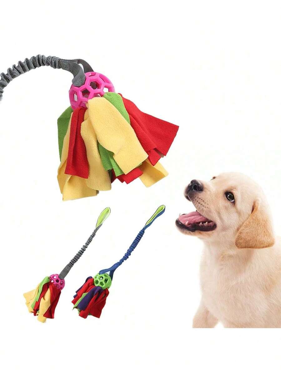 1pc Interactive Dog Toy With Rope Handle, Durable TPR Ball, Suitable For Small To Medium Dogs Chewing, Interactive Pet Sniffing Toy Ball, Puzzle Dog Chew Toy Food Foraging Skill Training With Mop Cloth, Autumn Pet Supplies Gift - Multicolor - View 1