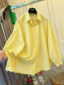 Women's Blue & White Striped Shirt, Loose Fit, Tie Back Design, Suitable For Commuting, Casual Wear, Beach, Vacation Spring - Lemon Yellow - View 2