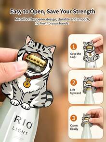 Personalized Customization Cartoon Cat Shape Magnetic Bottle Opener For Refrigerator, Heavy Duty Alloy Beer Opener, Funny Cat Themed Housewarming Gift - Multicolor - View 7