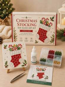Christmas Sea Glass Mosaic DIY Art Kit, Adult Version, 6 Holiday Designs, 4-Inch Handmade Mosaic Craft Set With Display Stand, Creative Christmas Tabletop Decor, Holiday Gift For Craft Beginners - Multicolor - View 11