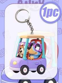 MASSDI Road Trip Car Silicone Keychain, Cartoon Duo Figurine Pendant In Purple Convertible, Anti-Corrosion Metal Split Ring, Fashion Bag Charm For Backpack, Handbag, Car Key And Luggage Ornament - Multicolor - View 6
