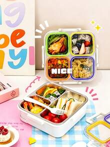 Multi-Compartment 304 Stainless Steel Bento Box, Leak-Proof Sealed Divided Lunch Box, Portable Large Capacity Food Storage Container For Home, Office, Outdoor Picnic, Adult Meal Prep - Multicolor - View 4