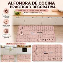 Pink Kitchen Rug With Grid Pattern And Utensils, Absorbent Polyester Fiber Floor Mat, Decorative 40 X 60 Cm Kitchen Mat For Sink Area - Multicolor - View 1