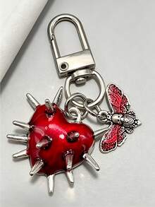 1pc Punk Style Thorn Heart & Skull Moth Women's Keychain, Bag, Key, Holiday Accessory - Multicolor - View 4