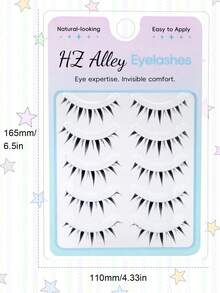 5 Pairs Wet Manga Style Pointed Eyelashes, Thick & Voluminous Curly Doll Big Eye False Lashes, Soft Faux Fur For Date & Daily Wear - Black - View 5