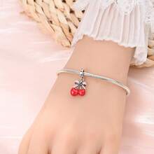 1PC Cute Fruit 925 Sterling Silver Enamel Rhinestone Strawberry Pineapple Cherry Charm Beads For Women, DIY Bracelet Making For Summer Daily Party - Silver - View 8