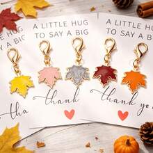 8pcs Creative Maple Leaf Pendant Keychain, Creative Small Gift, With Thank You Card, Halloween Thanksgiving, Autumn Harvest Gift, Best Gift For Friends, Perfect Thanksgiving Keychain Pendant Gift - Multicolor - View 4