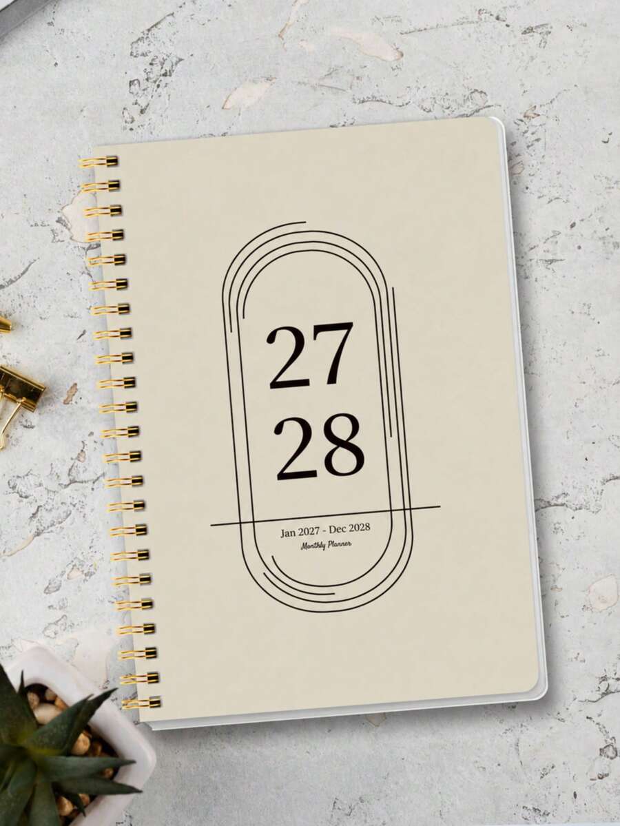 2026 Monthly Planner, July 2026 To June 2028, 24-Month A5 Spiral Bound Diary, Includes Calendar Pages, Notes And To-Do Lists, Fashionable And Durable Design, Portable, Suitable For School, Work And Daily Life, Office Supplies - Champagne - View 1