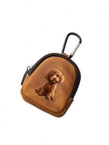 Mini Zipper Coin Purse With Curly Puppy Design (With Snap Clasp), Portable PU Leather Headphone Pouch, Small Key Card Holder, Original Coin Purse, Zipper Earphone Storage Bag, Key Pouch And Keychain Accessories - Multicolor - View 12