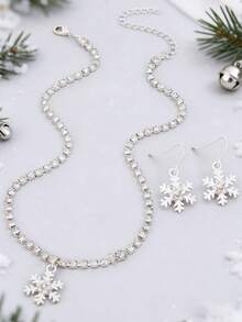 3pcs/Set Kids Snowflake Pendant Jewelry Set, Shiny Rhinestone Necklace And Drop Earrings, Holiday Dress Up Jewelry Gift For Little Girls - Multicolor - View 5