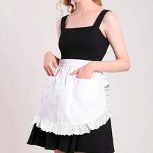 1pc Half Apron With Zipper, Large Pocket, Adjustable Tie, Short Floral Apron, Server Work Uniform, Short Apron, Camping Apron, Cute Ruffle Half Apron, Restaurant Coffee Shop Half Work Uniform - Multicolor - View 2