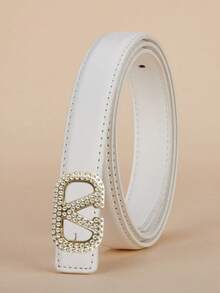 Women Adjustable PU Belt Smooth Solid Band Bling Rhinestone Geometric V Metal Pin Buckle Waist Belt For Daily Wear - Multicolor - View 4