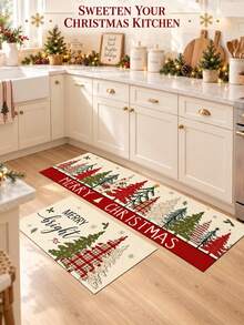 1/2 miếng thảm trang trí bếp Giáng Sinh, họa tiết cây thông Noel, thảm và miếng lót bếp mùa đông, chống trượt, có thể giặt, thấm hút, phụ kiện trang trí bếp, quà tặng lễ Giáng Sinh! - Nhiều màu - Xem 4