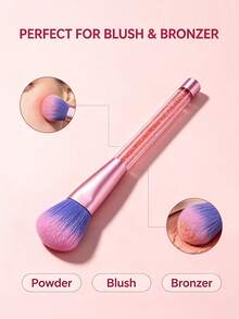1pc Blush Brush,Crystal Glitter Handle, Professional Face Makeup Brush For Blush Powder, Portable Single Makeup Tool - Coral Pink - View 2