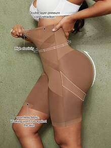 1pc Women's High Waist Criss-Cross Tummy Control Body Shaper Shapewear Bottom - Brown - View 1