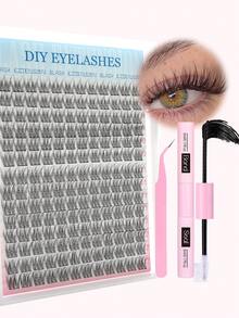 168 Pcs D Curl Natural Eyelash Extension Kit, 168 Pcs Cluster Lashes Kit, Thin Eyelash Extension, 9-12mm Individual Lashes, With Lash Glue And Eyelash Extension Tweezers, DIY Home Eyelash Extension Kit, Eyelashes, False Eyelashes - Black - View 10