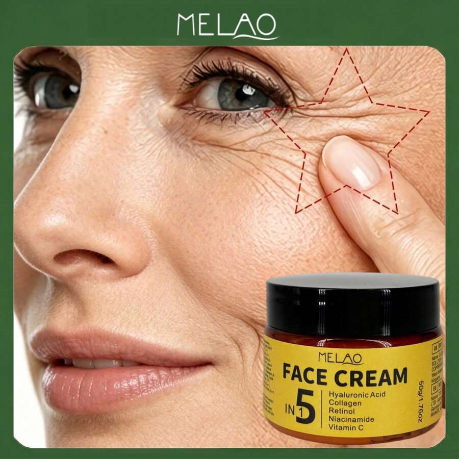MELAO 5合1面霜 50g/1.76oz,含玻尿酸、膠原蛋白、視黃醇、菸鹼醯胺、維生素C的多成分面部保濕乳液,滋養補水,打造光滑緊緻肌膚質感,適合日常面部護理 - 50g - 查看 1