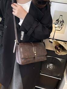 Fashion Casual Solid Color Square Flap Bag, No Pendant, Suitable For College Students/Women - Coffee Brown - View 7