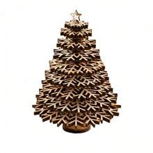 Mini Wooden Christmas Tree With Layered Snowflake Design And Top Star, Tabletop Decorative Ornament For Home And Office, 15cm X 10cm - Multicolor - View 8