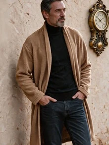 GOLDREDY Men's Vintage Autumn/Winter Plush Casual Versatile Solid Color Full Zip Long Sleeve Warm Comfortable Slouchy Jacket - Khaki - View 2