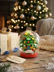 Christmas Tree Crystal Ball Building Blocks, 2-In-1 Hanging & Desktop Ornament, DIY Micro Bricks, Winter Fairytale Miniature Landscape, Cute Miniature Holiday Room Decor, Party Accents & Creative Toy, Birthday/Xmas Party Favors/Gift/Stocking Stuffers - Green - View 5