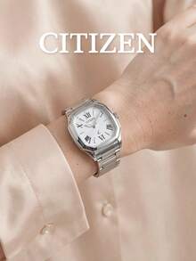 CITIZEN Ladies -Drive Controlled Watch Polished Square Tonneau Steel Bracelet Cream Sunburst Dial Roman Numerals Elegant Dress Watch - Silver - View 4