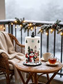 2D Flat Snowman & Reindeer Print Paper Towel Holder, Acrylic Vertical Roll Paper Storage Rack, Kitchen Dining Table Decor Ornament, Easy Installation, Suitable For Christmas Party Home Room Decoration, Kitchen, Bathroom, Living Room And Dining Room, Create Warm Christmas Atmosphere Decorative Ornament. (Paper Towel Not Included) - Multicolor - View 2