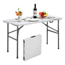 Mesa Plegable de Plástico Tipo Portafolio 120 cm, Mesa Portátil para Exterior e Interior, Jardín, Camping, Picnic, Fiestas y Reuniones - Negro - Ver 1
