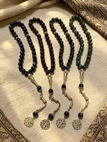 1pc Vintage Middle Eastern Style Tasbih 33-Bead Cracked Beads Braided Flower Pendant Tassel Prayer Beads Bracelet - One Size - View 9