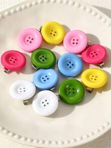 6pcs/12pcs Women's Large Round Button Hair Clips, Candy Color Y2K Cute Dopamine Bright Color Bangs Clips, Sweet Girl Broken Bangs Hairstyle Accessories - Multicolor - View 4