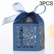 1/3/10/50pcs Laser Cut Gift Boxes With Ribbon And Tag, Wedding Favor Boxes, Party, Baby Shower, Bridal Shower Small Gift Packaging Boxes, Wedding Supplies, Guest Favors, Wedding Reception Decor (Deep Blue) - Navy Blue - View 12