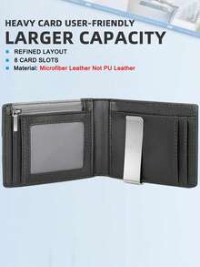 Slim RFID Wallet For Men, Carbon Fiber Bifold Purse With Money Clip, Zipper Coin Pocket ID Window, Anti-Theft Minimalist Smart Wallets - Multicolor - View 6