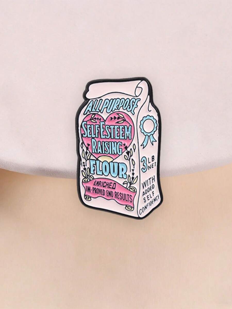 Retro Flour Bag Shaped Enamel Brooch, Self Esteem Raising Quote Lapel Pin For Backpack Clothes