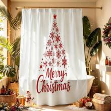 1pc Christmas Tree Shower Curtain, Vintage Design, Waterproof Bath Curtain, Suitable For Bathtub Partition, Bathroom Decor And Bathroom Accessories, Home Decor Gift, Includes 12 Hooks - Multicolor - View 5