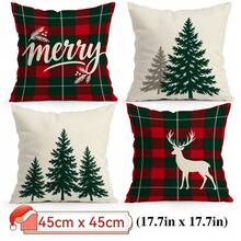 4pcs/1pc Christmas Plaid Christmas Tree Pattern Pillow Case Without Insert, Single-Sided Printed Pillow Case, Suitable For Living Room Bedroom Home Decor, All-Season Pillow Case - Multicolor - View 16